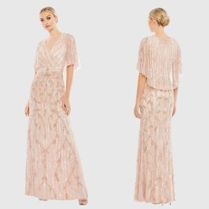 NWT Mac Duggal 9064 Pink Embellished Cap Sleeve Faux Wrap Trumpet Gown Size 10